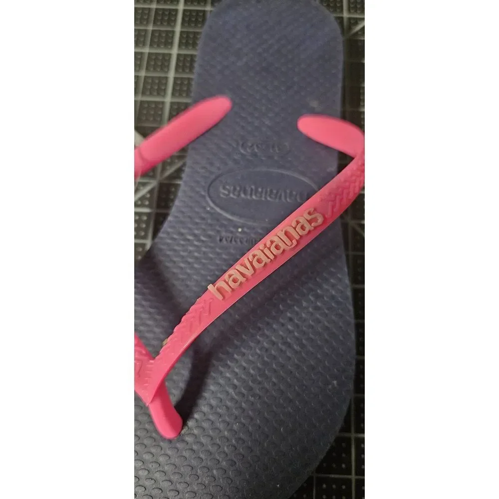 NWT Havaianas Brazil made Blue & Neon PInk Flip Flop kids 2Y/foot‎ 20.7- 21cm